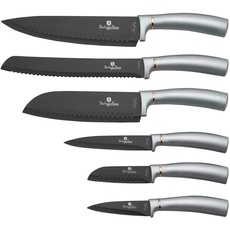 Berlinger Haus Moonlight 6er-Set Profi-Küchenmesser, Klinge aus Edelstahl, Antihaftbeschichtung, Kochen Messer, Zwiebel, Brot, Santoku, Schälen, Ergonomischer Griff, Elegantes Design, Grau, BH-2512