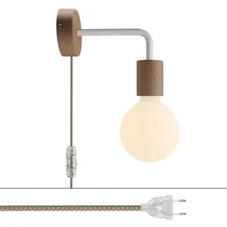 Creative Cables Spostaluce Holzlampe Mit Gebogener Verlängerung Und Zweipoligem Stecker - Neutral / Matte White - One Size
