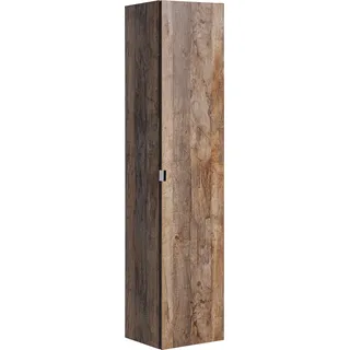 Hoher Badezimmerschrank in Vintage-Eiche, 160 cm, mit Regalen und Schubladen - Naturbelassen, Braun