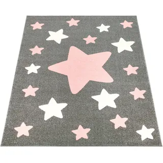 Paco Home »Capri 330«, rechteckig, 11 mm Höhe, Kurzflor, Motiv Sterne, Pastell-Farben, Kinderzimmer Kinderteppich Große Und Kleine In grau Rosa, Grösse:200x280 cm