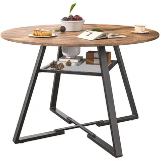 EuroLiving Esstisch rund, Metallgestell, Holzoptikplatte, Ablage, für 4–6 Personen , Schwarz , 120x75x43.4 cm , Esszimmer, Esstische