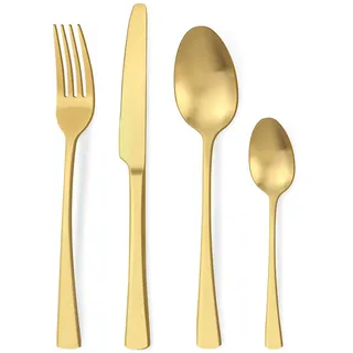 Bestdin Besteck Set 6 Personen, 24 teilig Edelstahl Besteckset Matt Gold Essbesteck Set mit Messer Gabel Löffel, Hochwertiges Edelstahlbesteck, Spülmaschinenfest.