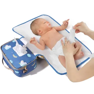 Sunveno Wickeltasche mit Wickelunterlage und Kinderwagenorganizer - Stilvoll und geräumig, Ihre Lösung für unterwegs als Eltern in Blau