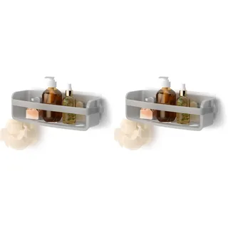 Umbra Flex Duschablage zum Kleben, Rostfreies Duschregal für Shampoo, Conditioner, Duschgel, Seife, Luffaschwamm, ohne Bohren, Rostfrei, Grau (Packung mit 2)