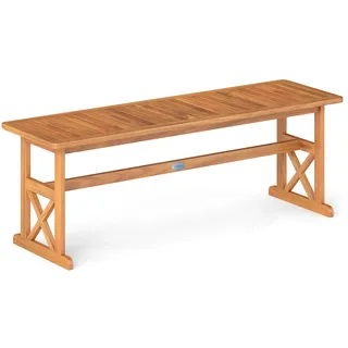 FANTASK 3-Sitzer Gartenbank Holz, 130 x 35 x 45 cm, Sitzbank Wetterfest ohne Rückenlehne, Balkonbank bis 360 kg belastbar, Holzbank Akazienholz, Parkbank für Garten, Balkon, Terrasse