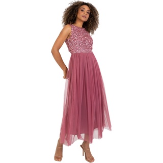 Maya Deluxe Vrouwen Midaxi Jurk Dames Mouwloze Pailletten Hoge Empire Taille Tule Versierd voor Bruiloft Gast Bal Bruidsmeisje, Bessen, 32