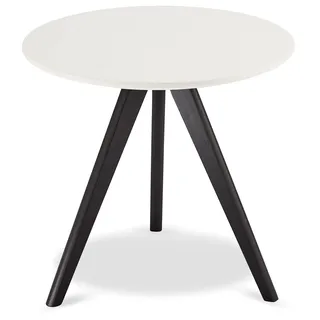 Ibbe Design Rund ø48 Schwarz Weiss Couchtisch Klein Modern Skandinavisch Retro Kaffeetisch Beistelltisch MDF Life, Schwarz Massiv Eiche Holz Beine, ø48x45 cm