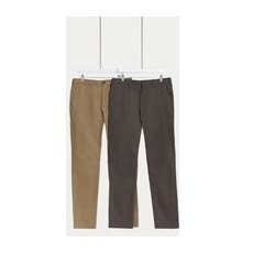 Mens M&S Collection 2er-Pack schmal geschnittene Stretch-Chinohosen - Charcoal Mix, Charcoal Mix, 38-29