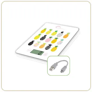 LITTLE BALANCE 8549 Slim Apérifruits USB-R, Küchenwaage ohne Akku, USB wiederaufladbar, reparierbar, 5 kg, Spiessli mit Früchten