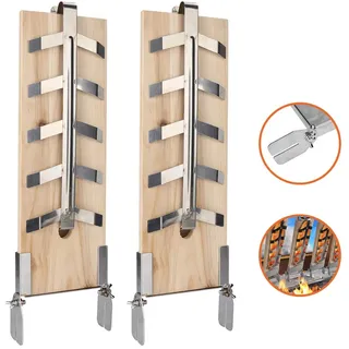 Fiqops 2er Set Flammlachsbrett Fischfilethalter XL Holzplatten Flammlachse Grillplanke