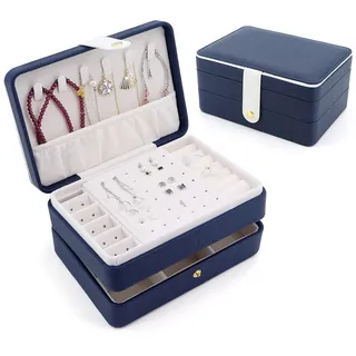Beowanzk SchmuckkäStchen MäDchen, Jewelry Organizer, SchmuckkäSten, Reise SchmuckkäStchen, Jewelry Box, Ketten Aufbewahrung, Schmuck Aufbewahrung, Schmuckkasten MäDchen, 3-Lagige(Blau)