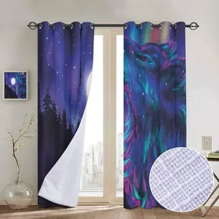 NUOMANAN Verdunkelungsvorhänge, Mond, Kleiner Junge auf dem Planeten in Wasserfarben, Cartoon-Stil, Sonnensystem, Kinderzimmer, Wohnzimmer 84" W x 84" L Color07