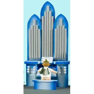 Holzfigur Engel an der Orgel mit Krone & Spielwerk Höhe 6cm NEU Holzengel Cherub