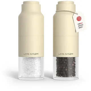 LARS NYSØM Salz und Pfeffermühle Set mit verstellbarem Keramikmahlwerk I Edelstahl Pfeffermühle und Salzmühle I Gewürzmühlen Set (Almond Beige)