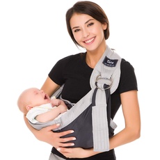 CUBY Tragetuch Baby Neugeborene, Atmungsfähige Baby-Rucksack, Verstellbare Schultergurte Einfach Anzuziehen für Mütter und Väter, Baby Tragegurt für Neugeborene von bis zu 35 lbs (Schwarz-grau)