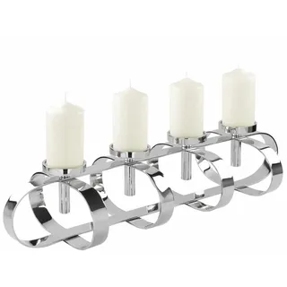 Fink GORDEN Stumpenkerzenleuchter, 4-flammig Aluminium, vernickelt silberfarben Größe: Länge: 85cm, Breite: 27cm, Höhe: 18cm, 158022, 85 x 27 x 18 cm