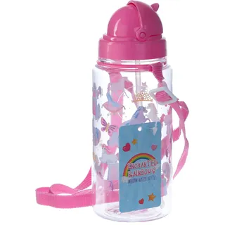 Puckator Einhorn Kinder Wasserflasche mit Stroh & Tragekordel 450ml