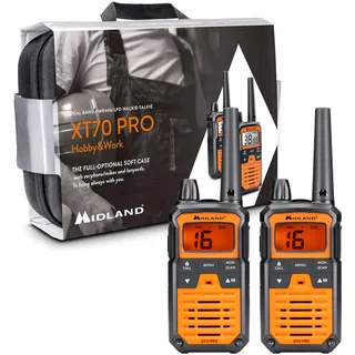 Midland XT70 Pro Hobby & Work Kofferset, PMR + LPD-Funkgeräte mit bis zu 12 km Reichweite, Walkie Talkie Set inkl. Headsets & Tasche, IPX4 wassergeschützt