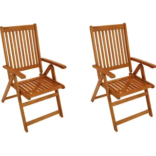 DEGAMO 2-er Set Klappsessel Gartensessel Gartenstuhl LAGO, 8-fach verstellbar und klappbar, Holz Eukalyptus geölt - Braun