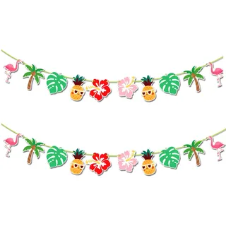 2 Stück Hawaii Deko Girlande,Sommerparty Deko,Deko Gartenparty,Hawaii Party Deko,Blumen Flamingo Ananas Geburtstag Girlande Deko,für Outdoor Drinnen Tropical Dschungel Beach Pool Birthday Gartenparty