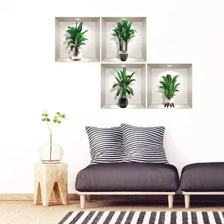 3D-Wandaufkleber, selbstklebend, 3D-Effekt, Palmenblätter, Wandtattoo, Schlafzimmer, Wandaufkleber, 3D-Deko, Wohnzimmer, Wandaufkleber, Trompe-Auge, 60 x 60 cm