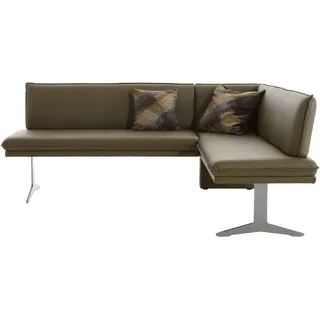 Moderano Eckbank , Grün, Edelstahlfarben , Metall, Leder , Echtleder , Nappaleder, Longlife-Leder, Dickleder , Uni , nicht einzeln stellbar, L-Form , 205x158 cm , Goldenes M, Emas , Fußauswahl, Lederauswahl, Stoffauswahl, Typenauswahl, seitenverkehrt erhältlich , Esszimmer, Bänke, Eckbänke