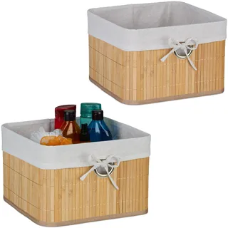 Relaxdays Aufbewahrungskorb 2er Set Bambus mit Stoffeinsatz 31 x 31 x 20 cm natur
