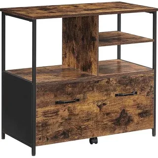 Industriekast - Büroschrank - 1 Schublade - Offenes Fach - Sideboard - Verarbeiteter Holz - Metall - Gewerblich - Braun - Schwarz - 82 x 40 x 75 cm - Schwarz