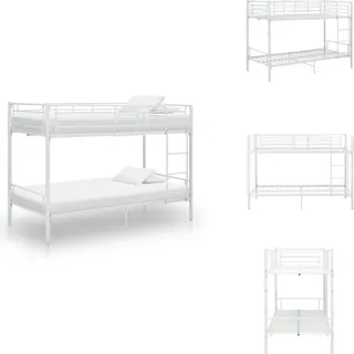 vidaXL Etagenbett Weiß Metall 90×200 cm - Betten & Bettgestelle - Weiß
