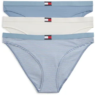 String "3 PACK THONG (EXT.SIZES)", Damen, Gr. M (38), 3 Stk., blau (mini stripe, ivory, brisk blau), Jersey, Obermaterial: 95% Baumwolle, 5% Elasthan, TOMMY HILFIGER UNDERWEAR, körpernah, Unterhosen String, basic, elastischer Bund, unifarben