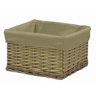 Ambia Home Regalkorb , Naturfarben, Beige , Textil , Weide , massiv , 10 l , rechteckig , 27x18x31 cm , Innenfutter, handgemacht , Ordnen & Aufbewahren, Dekoboxen & Aufbewahrungsboxen, Regalboxen & Stehsammler