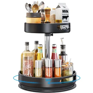 Lazy Susan Organizer, 2/3 Etagen 360° Drehbares Gewürzregal, Kohlenstoffstahl Drehteller Gewürzhalter Höhenverstellbar Stehend Regal für Küche Tisch Arbeitsplatte Schrank Speisekammer (2 Etagen)