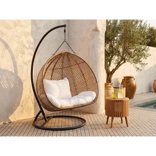 Hängesessel 2-Sitzer Polyrattan - Beige mit weißem Kissen - VAHINA von MYLIA