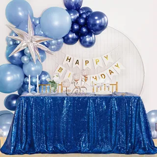 B-COOL Rechteckige Tischdecke, Blaue Pailletten, Glitzerstoff, 1,8 m lang, Tischdecke für Hochzeit, Party, Esszimmer, Bankett, Unabhängigkeitstag, Tischdecken, Dekoration, 152,4 x 259,1 cm