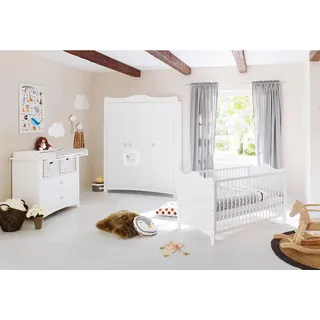 Pinolino Babyzimmer , Weiß , Holzwerkstoff , Kiefer , teilmassiv , 6 Fächer , 2 Schubladen , zum Juniorbett umbaubar, höhenverstellbar, Sprossen mit Normabstand, Aufbauanleitung im Karton, Lattenrost inklusive, Schlupfsprossen , Babymöbel & Kindermöbel, Babyzimmer, Babyzimmer-Serien