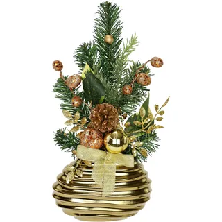 Flair Flower Mini Weihnachtsbaum in Vase Weihnachtsdeko mit Weihnachtskugel Beeren Apfel Tannenzweige Tannenbaum Christbaum Weihnachtsdekoration Wohnkultur Kunstpflanze Dekopflanze Zimmerpflanze Tischdeko