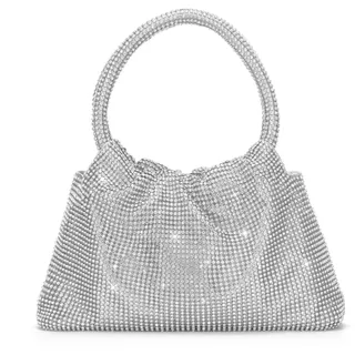 UBORSE Damen Clutch Abendtasche Glitzer Umhängetasche kleine Pailletten Handtasche Schultertasche Kette Tasche für Hochzeit Party Disko - Silber