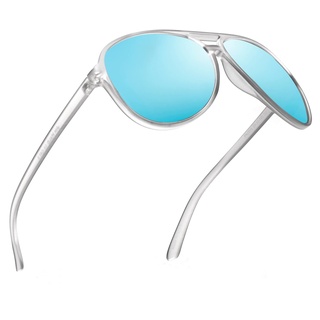 JIM HALO Polarisiert Flieger Sonnenbrille Damen Herren Oversize Plastik Fahren Gläser(Matter transparenter Rahmen/Polarisierte blaue Linse)