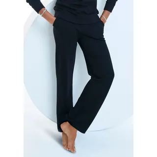 Loungehose BENCH. LOUNGEWEAR, Damen, Gr. 40/42, N-Gr, schwarz, Sweatware, Obermaterial: 60% Baumwolle, 40% Polyester, bestickt, unifarben, bequem lang, Hosen Loungehose, Relaxhose mit Logostickerei und Eingrifftaschen, Loungewear, Topseller
