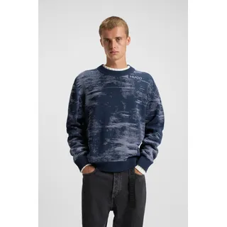 Jacquardpullover HUGO BLUE "Sorbas", Herren, Gr. L, navy410, Strick, Obermaterial: 50% Baumwolle, 50% Polyacryl, gemustert, relaxed fit normal, Rundhals, Bündchen, Pullover Jacquardpullover, Rundhalsausschnitt, relaxed fit, Baumwollmix