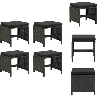 vidaXL Gartenhocker 4 Stk. mit Sitzkissen Poly Rattan Schwarz - Gartenstühle - Schwarz