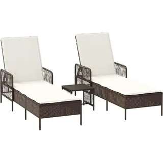 vidaXL Sonnenliege mit Kissen 2 pcs Braun 35 x 35 x 32cm Poly-Rattan - Braun
