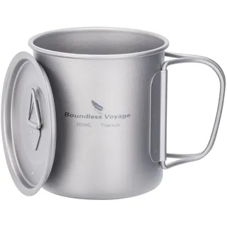 iBasingo 300ml Titan Becher Camping Tasse Outdoor Tee Kaffee Reisebecher mit Deckel & Klappgriff Leicht Wasser Becher Picknick Trinkbecher Metall Geschirr Ti3034D