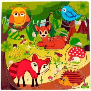 Hess Holzspielzeug 14903 - Puzzle aus Holz mit 6 Teilen, Serie Waldtiere, für Kinder ab 3 Jahren, handgefertigt