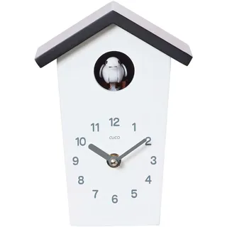 Cuco Clock Mini Kuckucksuhr modern 17 x 12,4 x 9cm Weiß/Schwarz Holz | Moderne Schwarzwalduhr, Kuckucksuhren ohne Pendel zum Hinstellen, Quarzuhrwerk mit Kuckucksruf, Nachtabschaltung für Kinder