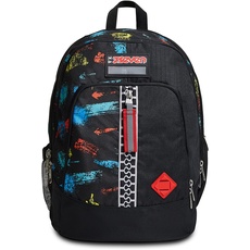 Seven Rucksack, Backpack für Schule, Uni & Freizeit, Geräumige Schultasche für Teenager, Mädchen, Jungen, Gepolsterter Schulranzen; mit Laptopfach -Advanced Scratchy Boy, schwarz