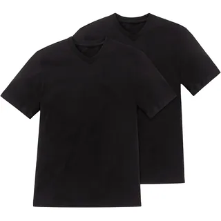 SCHIESSER American T-Shirt, 2er-Pack, V-Ausschnitt für Herren, Schwarz L