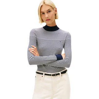 Tommy Hilfiger Damen Langarmshirt Jersey Fine mit Mock-Neck, Mehrfarbig (Bretton Stripe Dark Night Navy), XXXL