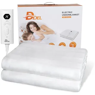 DOEL Heizdecke 160x140cm, Wärmeunterbett Doppel mit 10 Heizstufen, Elektrische Wärmedecke mit 3/12h Abschaltautomatik, Maschinenwaschbar Matratzenheizung, 220-230V, 50-60Hz, 115W, Weiß