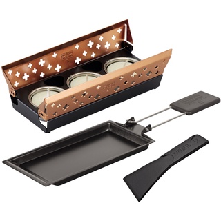 KUHN RIKON Candle Light Mini Schweizerkreuz Raclette Set, kupfer, Antihaft-Grill-Pfännchen, mit Teelicht